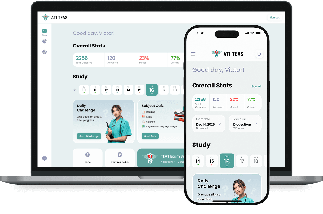 ATI TEAS app on laptop, tablet and phone