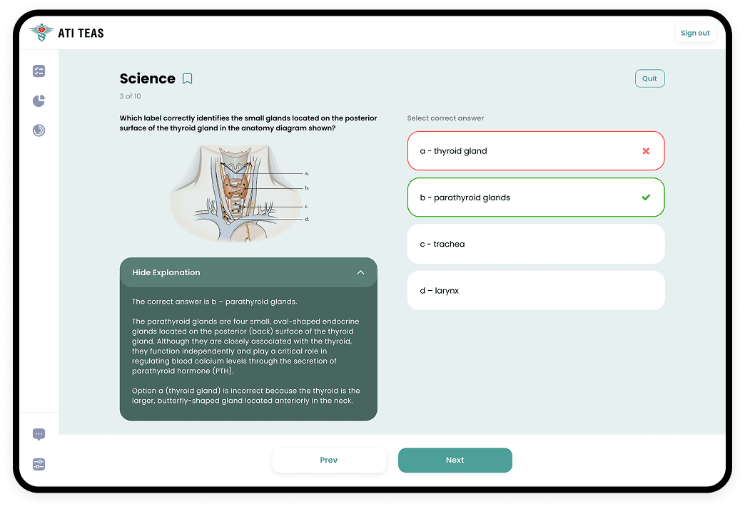 Quiz mode selection for TEAS preparation