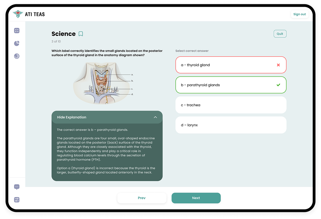 Quiz mode selection for TEAS preparation