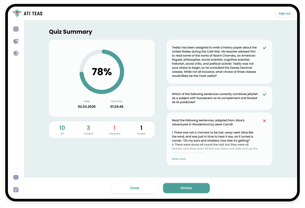 Topic-level performance breakdown and practice history