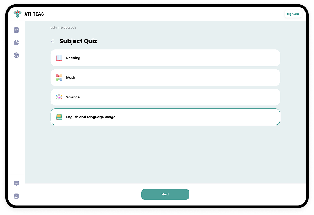 Full-length ATI TEAS simulation screen
